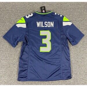 Nike Seattle Seahawks Jersey Blue Russel Wilson Elite Football Shirt Mens Large